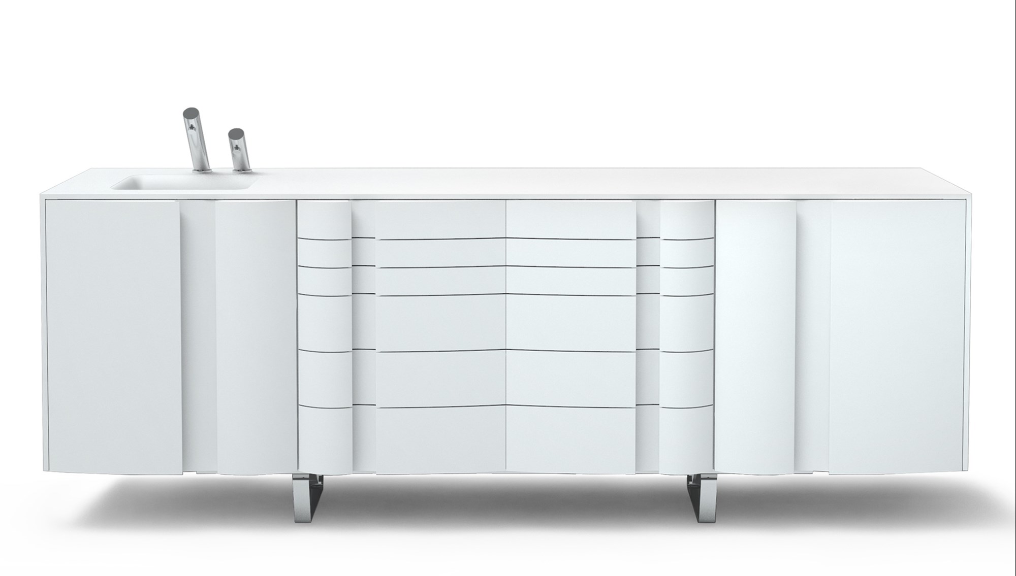 Configurazione a L di mobili per studio dentistico con integrazione apparecchiature - Iride International