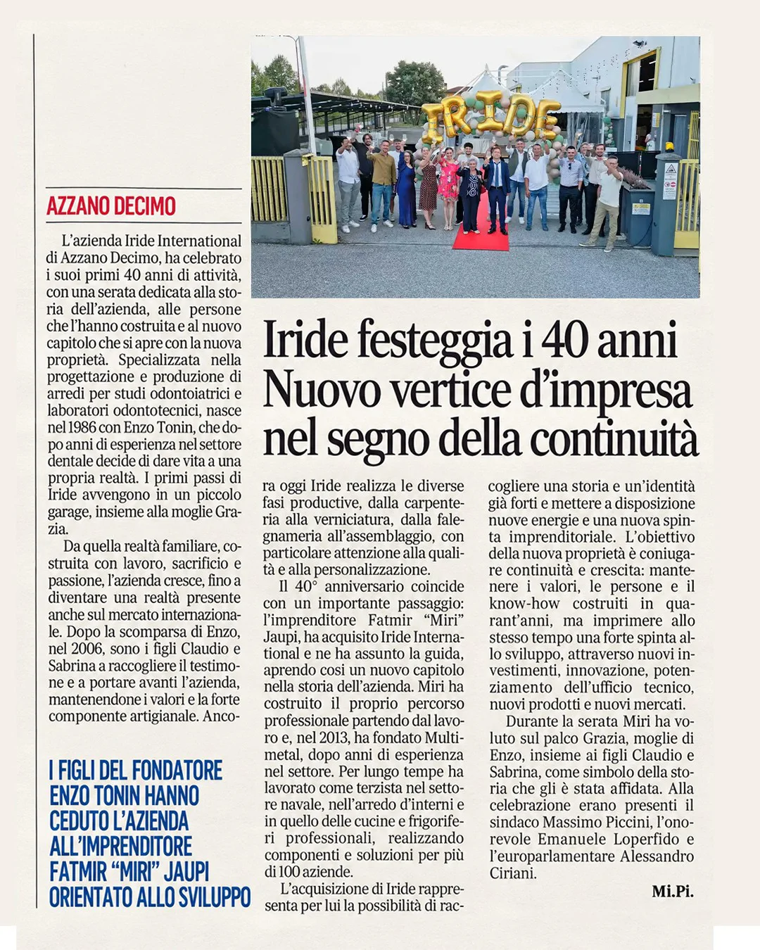 Iride International celebra i primi 40 anni